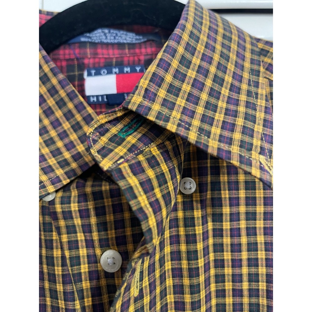 Vintage Tommy Hilfiger Plaid Button Up Shirt Crest Collegiate Mens Medium - Picture 3 of 12